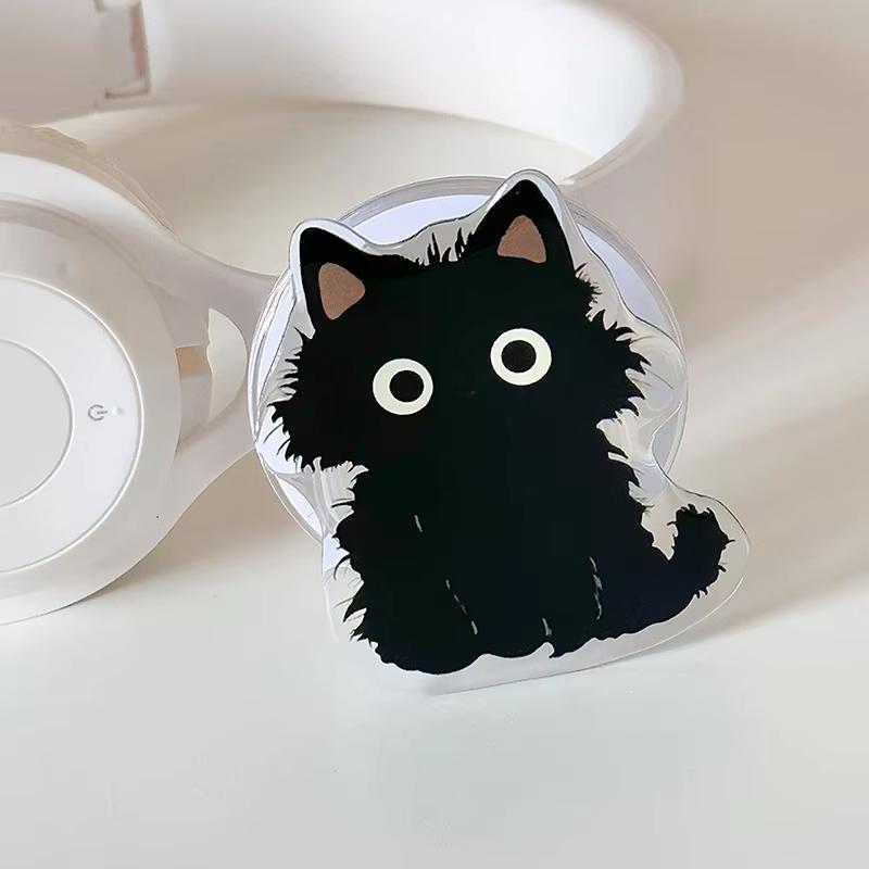 

Korea Cute Cartoon Black Kitten Magnetic Holder Grip Tok Griptok Phone Stand Holder Support For iPhone For Pad Magsafe Smart Tok