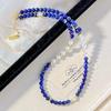 High Quality Natural Lapis Lazuli Artificial Crystal Pearl Necklace Collarbone Chain