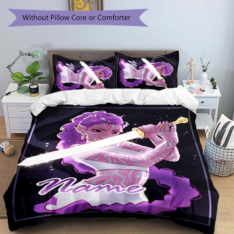 3pcs KPop Demon Hunters22 Cover Set - Personalized Name, HD Printed Bedding with 1 Cover and 2 Pillowcases - Perfect for Home Decor, Easy Care