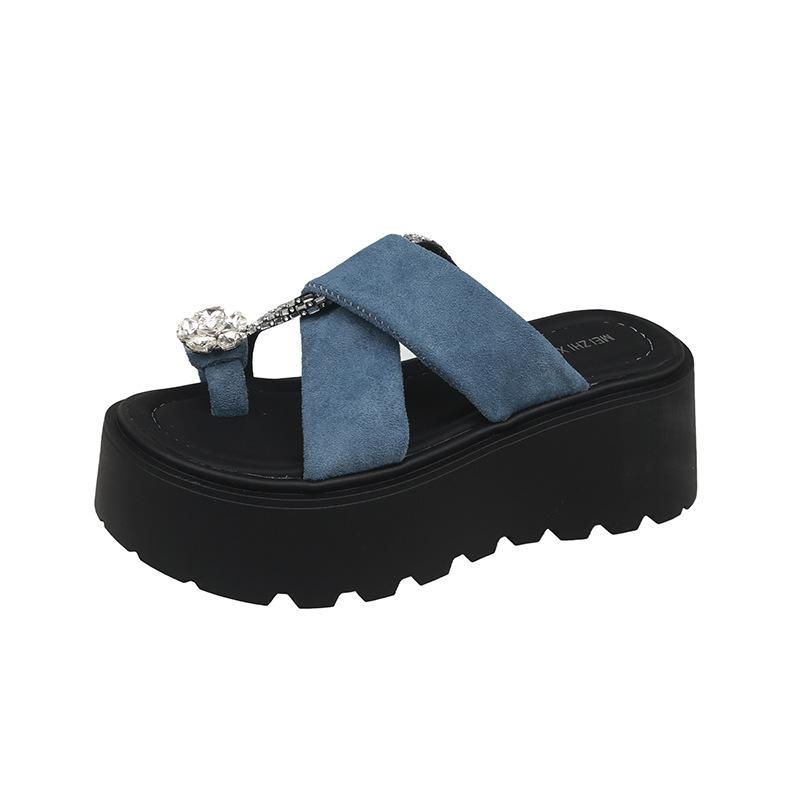 

Muffin thick-bottomed rhinestone set toe slippers women s outer wear advanced sense super fire beautiful light sandals 2025 summer new 40