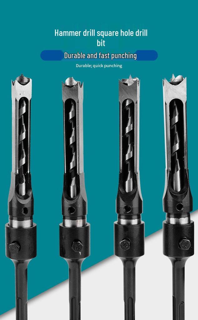 Electric Hammer Square Shank Drill Bit for Woodworking - Two Holes & Grooves