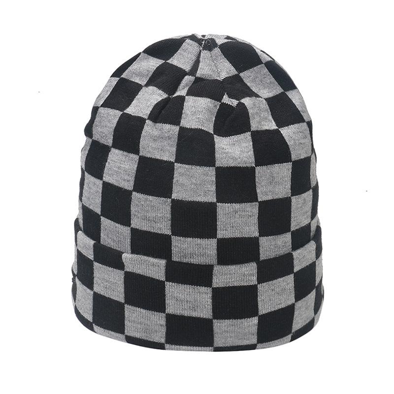 Japanese and Korean Version of Autumn and Winter Niche Trend Versatile Checkerboard Knitted Hat Small Face Versatile Internet Celebrity Wool Hat Women