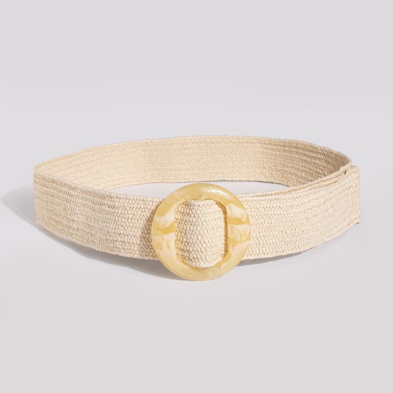 Bohemian Pp Grass Belt for Women, Versatile Decorative Elastic Resin Buckle Woven Women's Belt