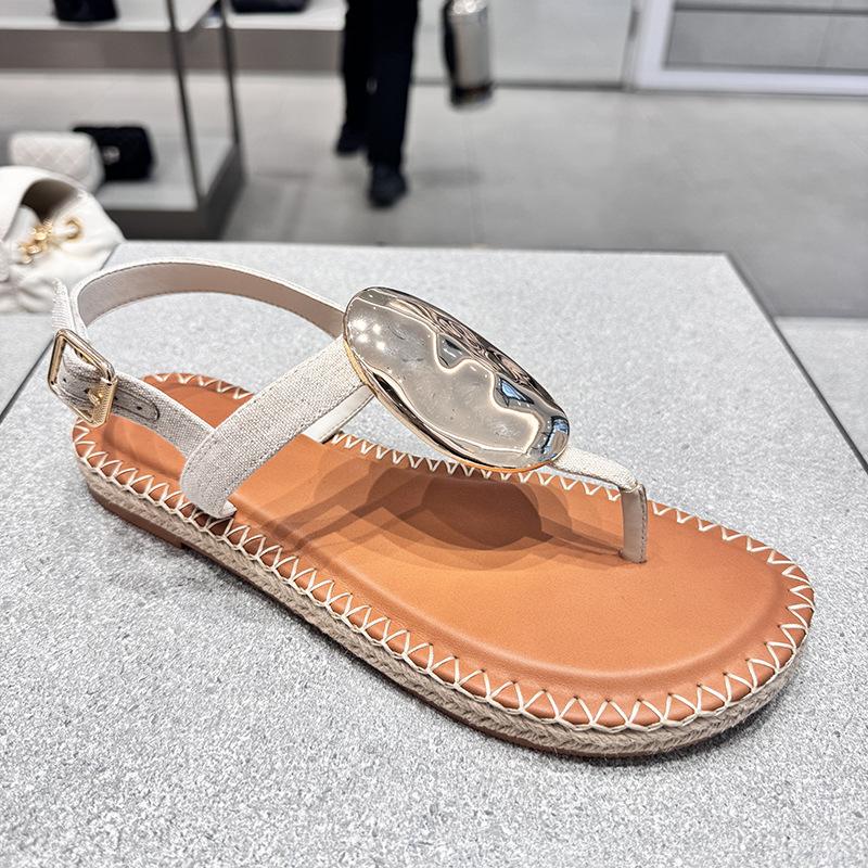 

Fashion 2025 New Women Sandals Summer Beach Flip Flops Thick Sole Rope Woven Flat Shoes Woman Gladiator Sandalias Mujer Casual Flats 35