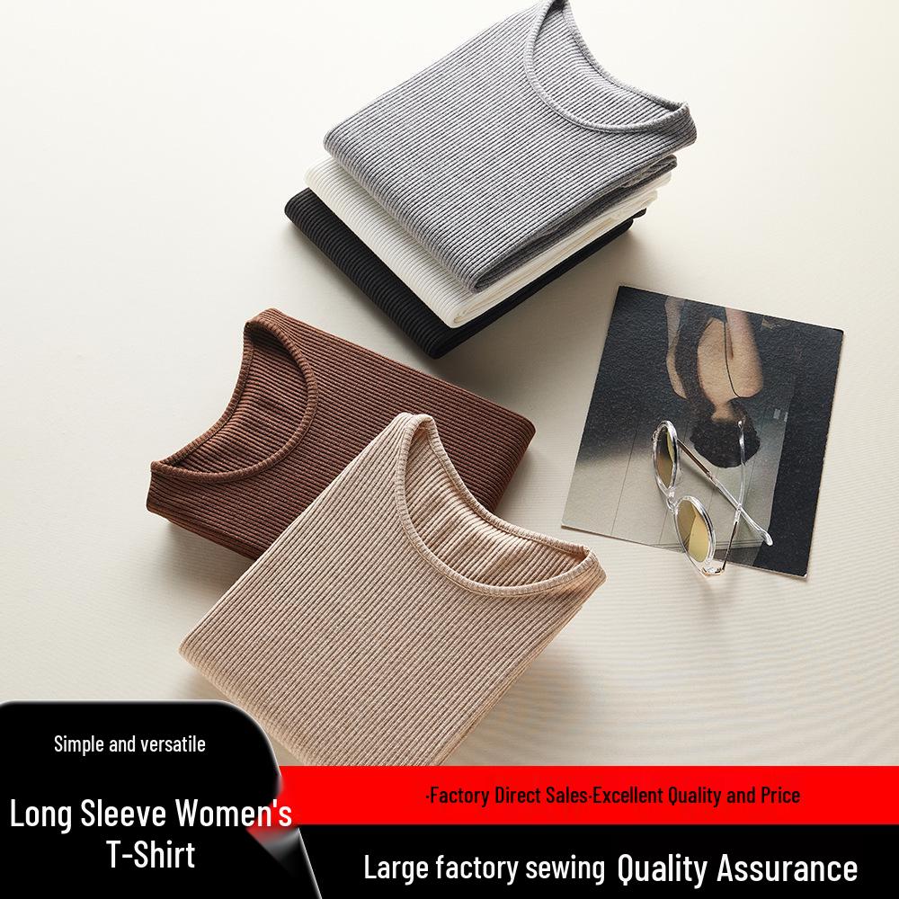 Women's Ribbed Knit Crew Neck Long Sleeve Top - Slimming & Versatile