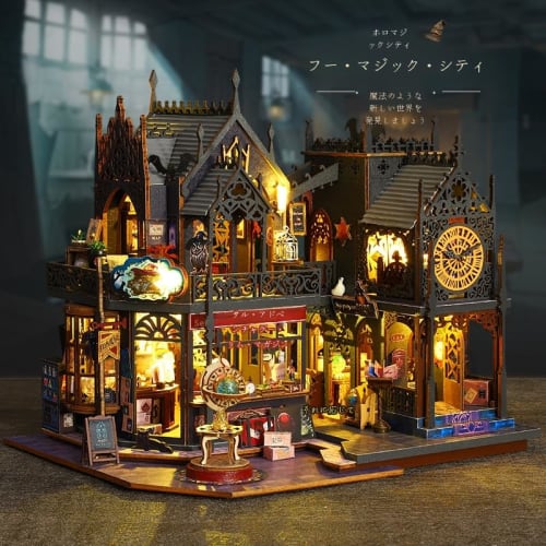 Miniature Dollhouse Kit, DIY Book Nook, 3D Puzzle, Wooden Mini Dollhouse, 3D Miniature Handmade Kit Set with LED Lights and Furniture, Magical Forest