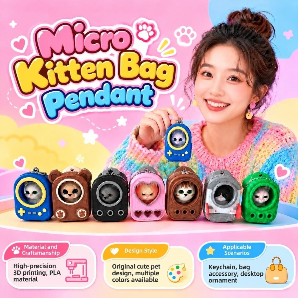 Lightweight Build 3D Printed Keychain Vibrant Shades Micro Kitten Bag  School Students