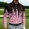 Men's Casual Printed Long Sleeve Button Down Shirt with Lapel Collar for Sports and Daily Wear
