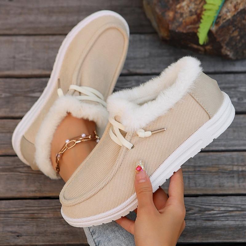 Fashion Women's Plush Lined Snow Boots 2024 Fashion Trend Comfortable Slip-On Plush Canvas Shoes Warm and Comfortable