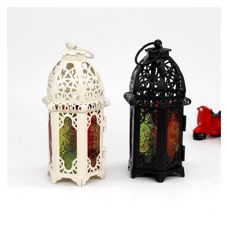 Vintage Hollow Moroccan Iron Lantern Tea Light Hanging Candle Holder Candlestick