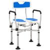Shower Chair with Slotted Seat Adjustable Height Non-slip Backrest and Armrests Load 136 Kg Blue