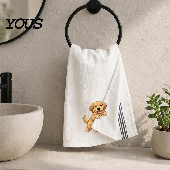 Cute Kitchen Decor Puppy Tea Towel, Embroidered Corgi Dachshund Dish Absorbent Accessories for Dog Owners Quick Dry Hand Towel Lovers Bathroom