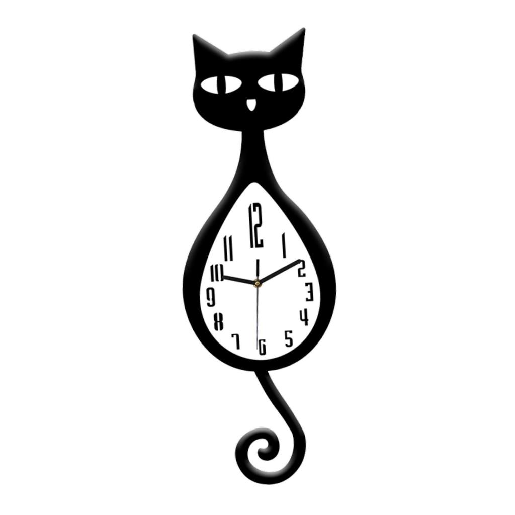 Cat Shaped Wall Clock Decorative,Easy Install,Indoor Decor,Adorable Hanging Clock Silent Movement for Bedroom Children Room Cafe