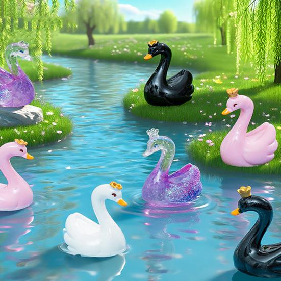 24 Pcs Mini Swan Figurine Miniature Resin Animal Ornaments for Fairy Garden Moss Landscape DIY Terrarium Crafts