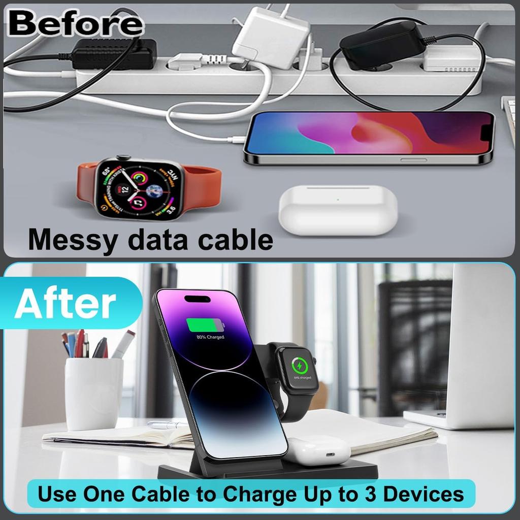 Magnetic 3 in 1 Wireless Charging Station for Magsafe iPhone 12-17 Series, Charging Station for Multiple Devices, Mag-Safe Wireless Charger Stand for