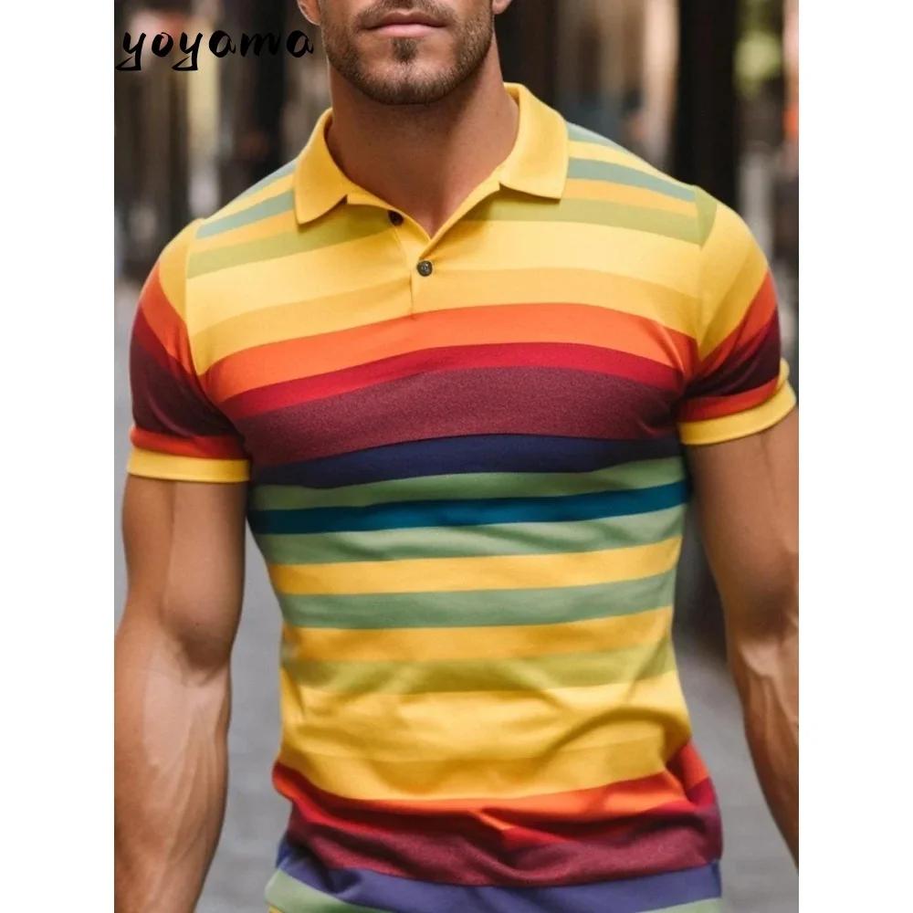 Polo rayé tendance à manches courtes, essentiel de la mode décontractée pour homme