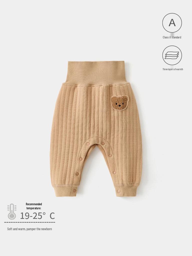 Unisex High Waist Cotton Baby Pants with Snap Closure and Open Crotch for Spring and Autumn