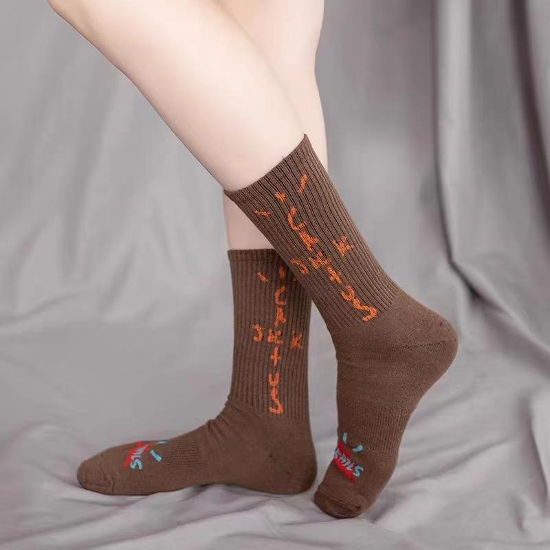 European And American Trendy Brands Ts Letter Brand Inverted Logo Cashew Nut Socks Trendy Sports Socks Pure Cotton Socks