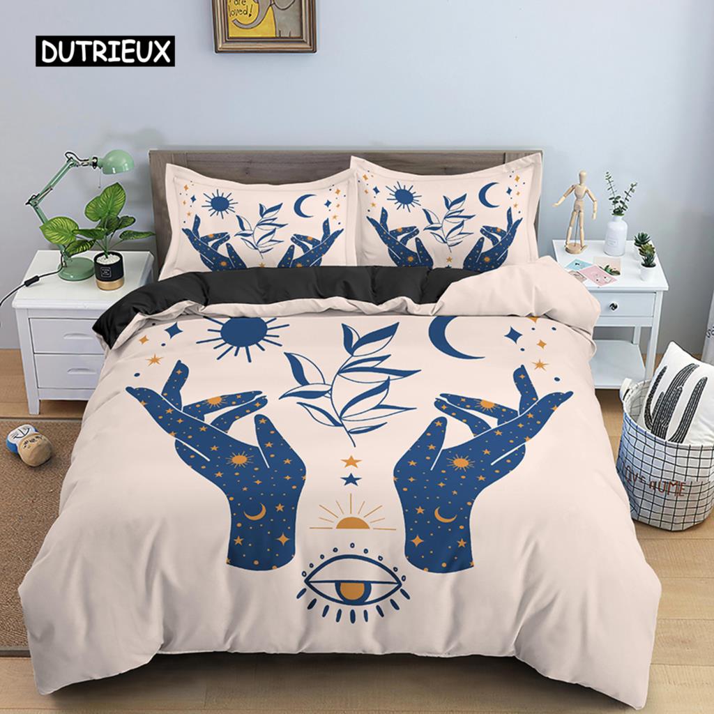 Hand Palm King Queen Duvet Cover Boho Magic Mandala Bedding Set Hand of Fatima Quilt Cover Hamsa Hand Polyester Comforter Cover