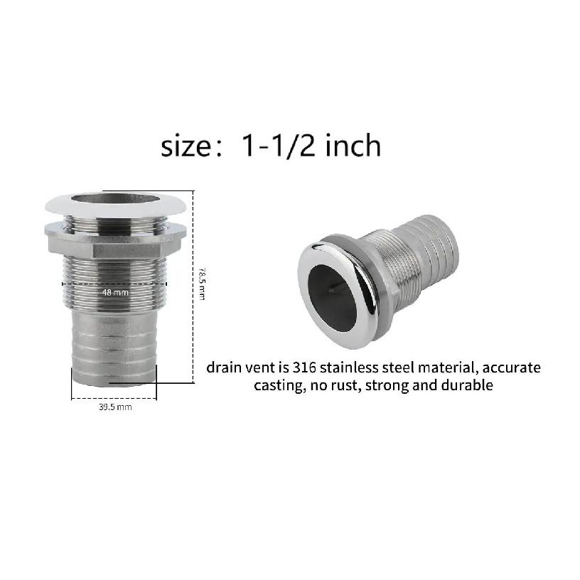 Marine 316 Stainless Steel Thru Hull Fitting Connector Half Thread Water Outlet Boat Bilge Drain Hose Fitting