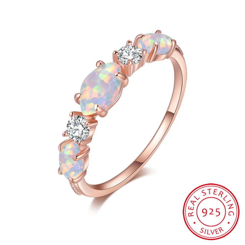 

Кольцо с огненным опалом для женщин, серебро 925 пробы, подлинное помолвочное кольцо, обручальное кольцо 7 белый