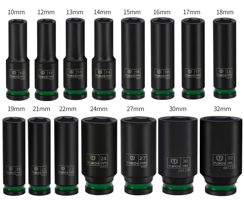 35-Piece Small Air Impact Wrench Set with Extended Hex Sockets (8-32), Long/Short Combination, Color Ring Head