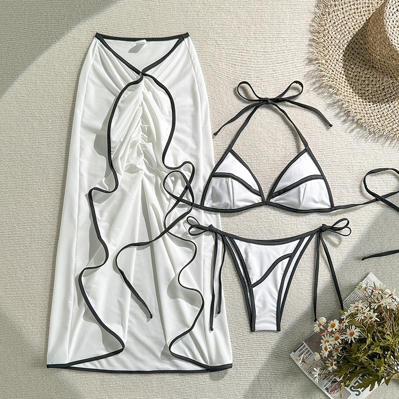 Sexy 3 Pieces Bikini Set Micro Bikini Women Swimsuit Female Swimwear Long Skirt Bikini Set Bathing Suit Beachwear Cover Up