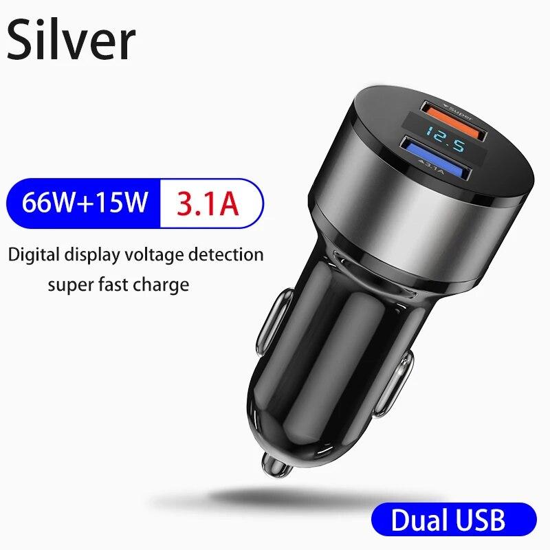 Dual USB 66W 3.1A Fast Car Charger QC3.0 Power Adapter Voltage Monitor Fast Charging For iPhone Xiaomi Samsung Huawei OPPO
