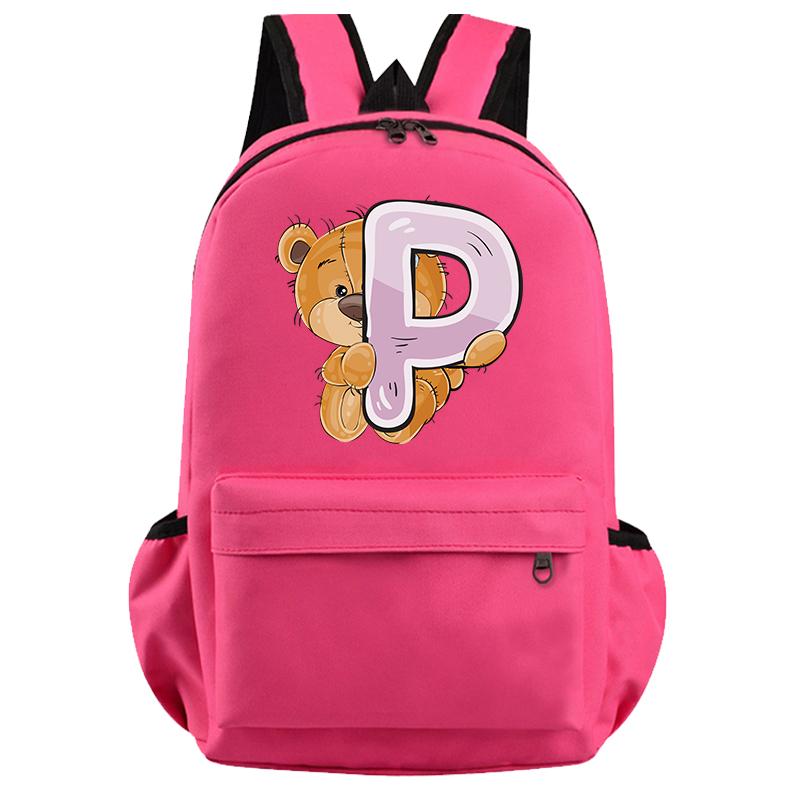 Schöner kleiner Bär-Rucksack mit 26 englischen Buchstaben, Teenager-Schultasche für Mädchen, Jungen, Rucksack mit großer Kapazität, Büchertasche für Kindergeschenke