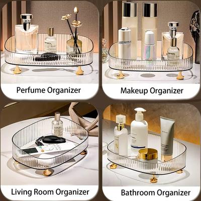 Plateau de Vanité de Salle de Bain Grande Capacité Organisateur de Parfum pour Coiffeuse Boîte de Rangement de Bureau Transparente pour Flacon de Lotion Cosmétiques Soins de la Peau