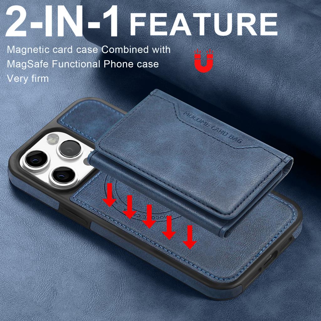 Für iPhone 16 Pro Magnetische Hülle Leder Rückseite Handyhülle mit abnehmbarer Kartentasche