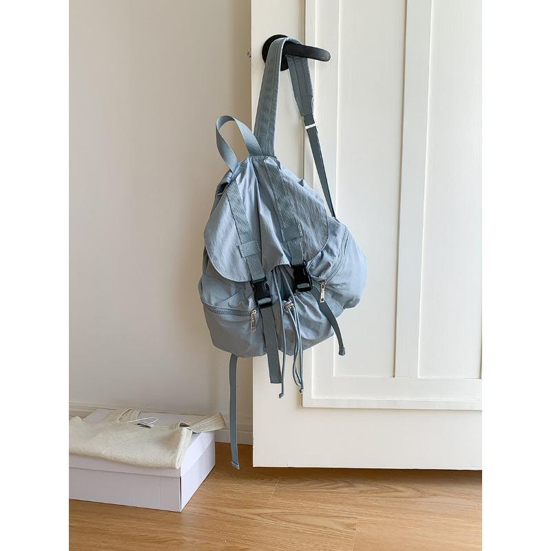 Flip Pull Rope Pleated Backpack Simple Female College Student Schoolbag Casual Buckle Large Capacity Backpack