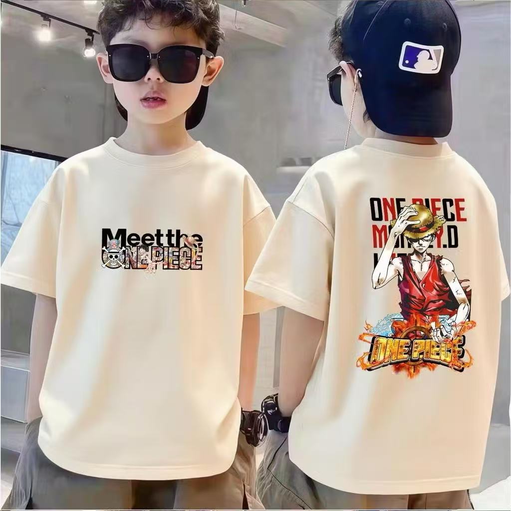 Camiseta infantil de anime japonês, top de gola redonda para meninos