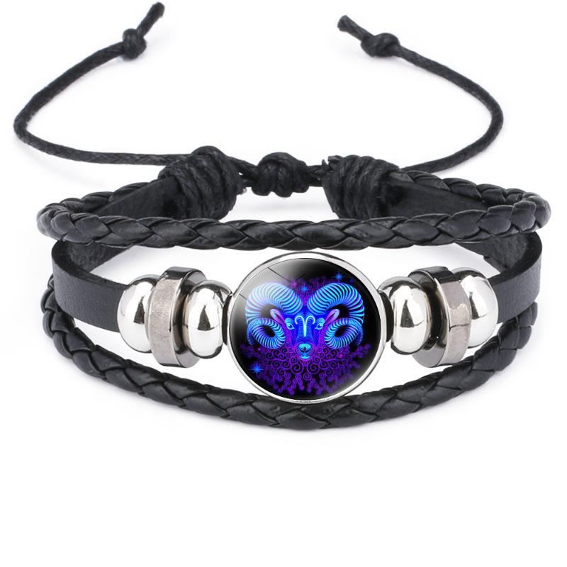 Aries Gemini Cancer Leo Virgo Libra Scorpio Sagittarius Capricorn Aquarius Pisces Zodiac Genuine Leather Horoscope Bracelet