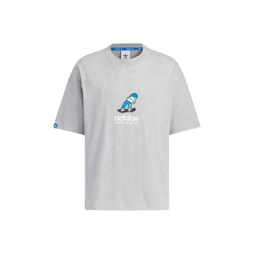 adidas Logo Print Crew Neck Loose Fit Short Sleeve T-Shirt for Men in Gray XS серый