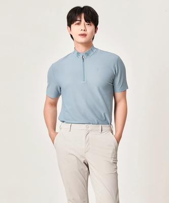 BILTMORE Men'S Stand-Up Collar Zip-Up Short Sleeve T-Shirt