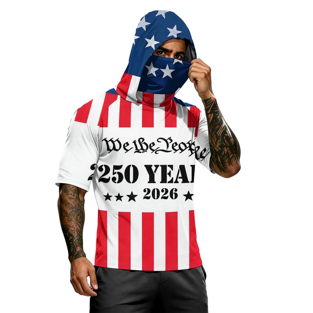 Men's Summer Independence Day Color Block Quick Dry Short Sleeve Tee, UPF 0+ UV Block Fishing & Sports Sun Hoodie