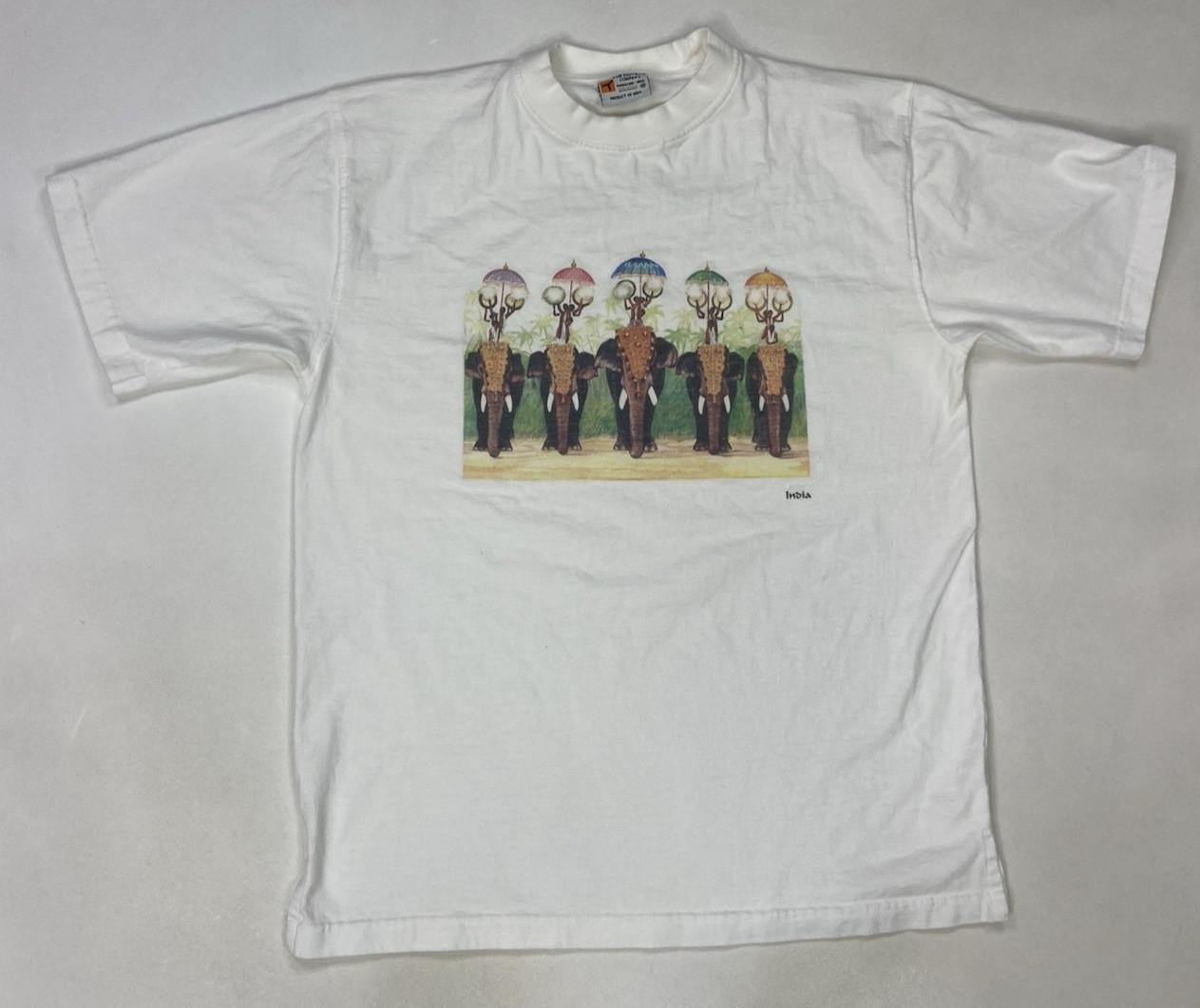 VINTAGE India Souvenir Elephant Graphic T-shirt Men Medium White Short Sleeve XXXXL