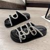 Flat Bottom One-word Outer Slippers Women's Fashion 2025 New Summer Belt Buckle Fairy Wind Soft Bottom Seaside Cool Slippers