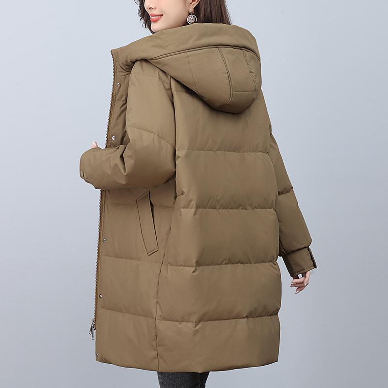 

Women s Hooded Mid-Length Down Jacket - Winter 2024 Fashion, Thickened & Warm, Mother Style, White Duck Down. M (95-120 jin) кавовий