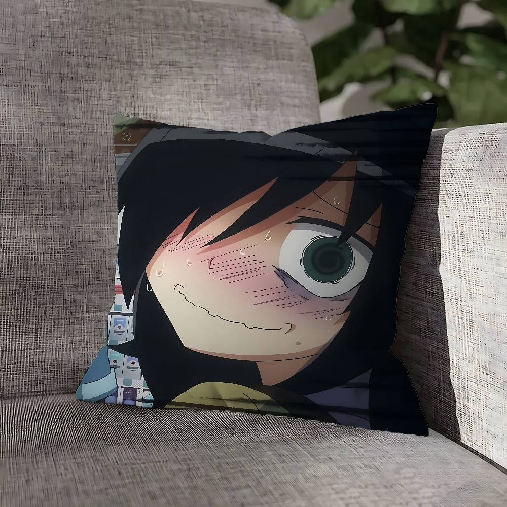 W-Watamote Tomoko Kuroki Pillow Case For Sofa Decor Car Office Room Printing Cushion Cover Decorations and Protector