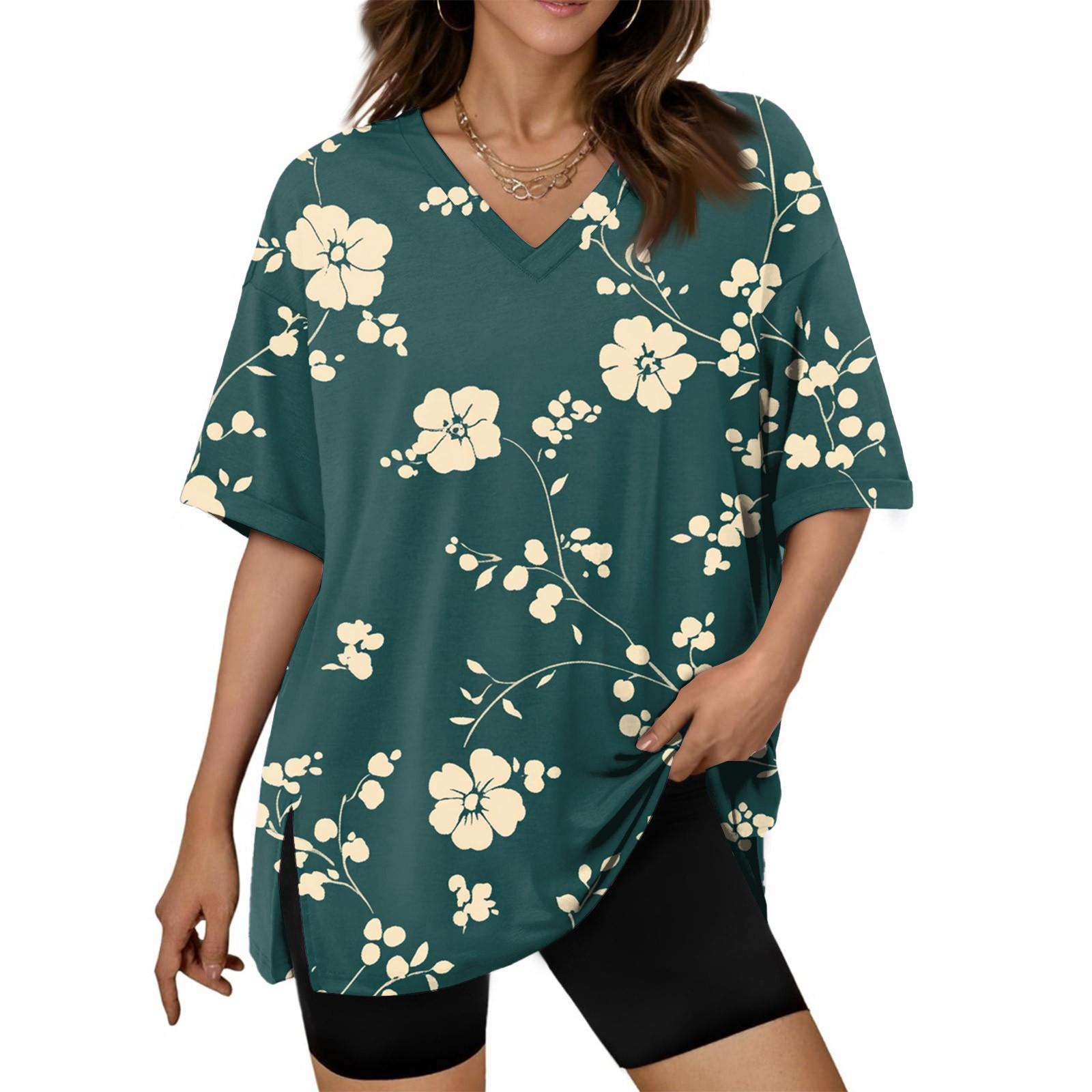 

Women s Fashion Printed V-Neck Short Sleeve Fitness T-Shirt Plus Size Tops XL
