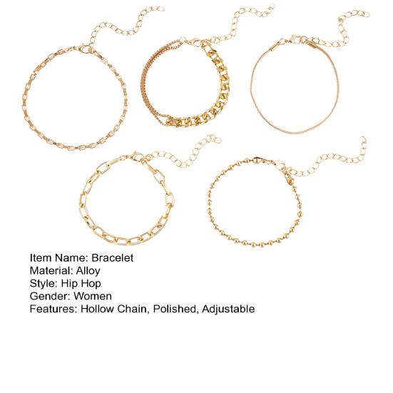 45783 Pcs/Set Women Stacking Bracelet Set Retro Hip Hop Style Snake Bone Chain Different Hollow Chain Adjustable Golden