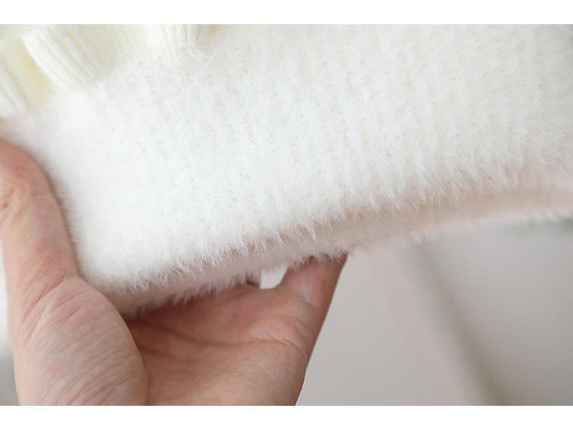 Girls' Velvet Ruffle Sweater: Half-High Collar, Knitted, Plus Velvet Layer, Warm for Autumn & Winter