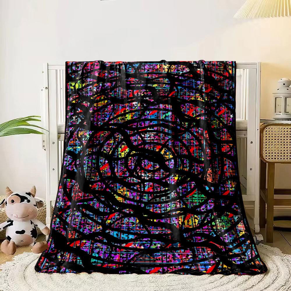 

Colorful grid background with chaotic black swirling lines overlaying it. for all seasons blanket lunch break throw gift 80cm x 120cm