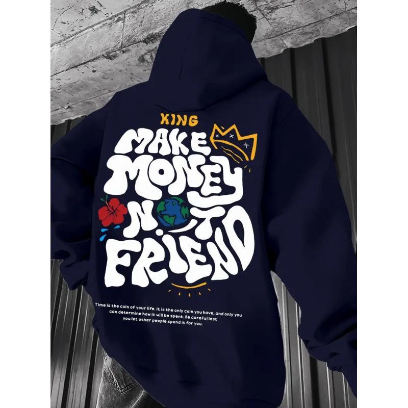 European Trendy Unisex Hoodie with Printed Design, Plus Velvet, Long Sleeve, Drop Shoulder - Perfect for Spring and Autumn.