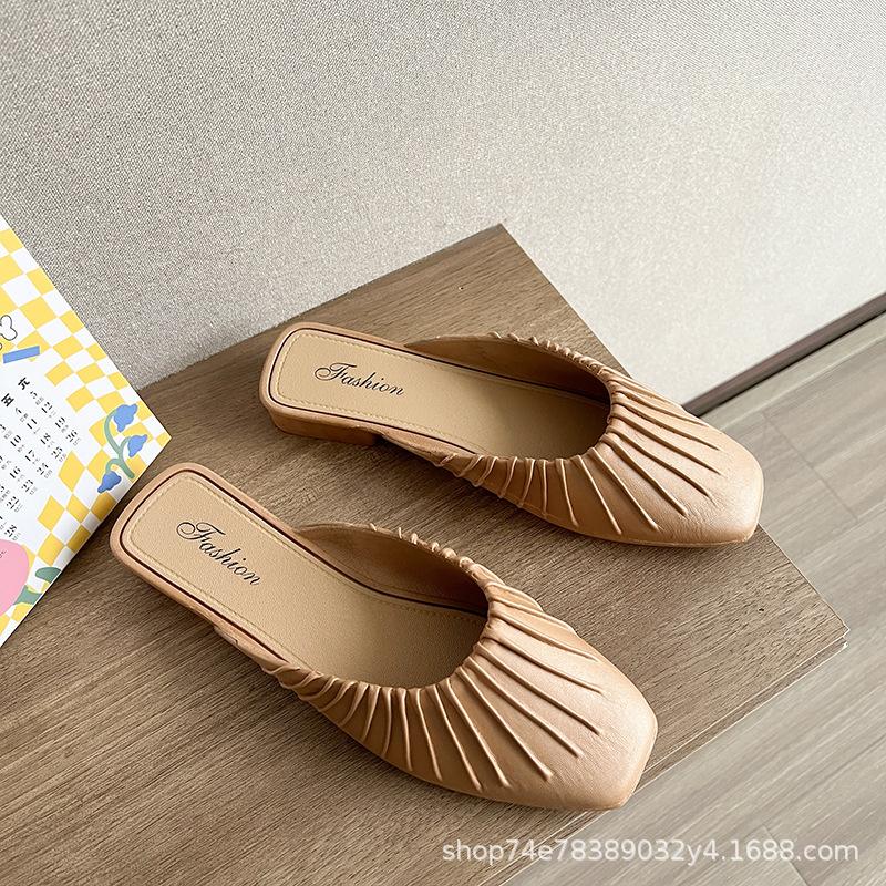 Baotou half slippers female Kuaishou summer lazy one pedal flat-bottomed non-slip female slippers