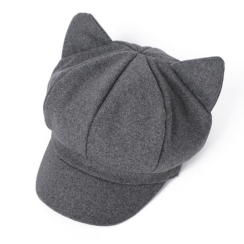 Beret Winter Hats for Women Solid Plain Cute Cat Ear Octagonal Newsboy Cap Ladies Casual Winter Beret Women Painter Cap Vintage
