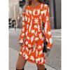 Womens Heart Print Round Neck Long Sleeve Plaid Patchwork Midi Dress Elegant Casual Office Wear