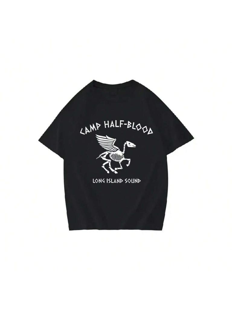 Camp Half-Blood Long Island Sound Totenkopf T-Shirt Damen Sommer Vintage Rundhals Lässig Übergröße Gothic Stil Oberteile